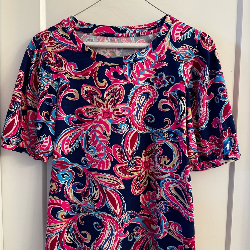 Lilly Pulitzer Navy Pink Floral Paisley Short Sleeve Top